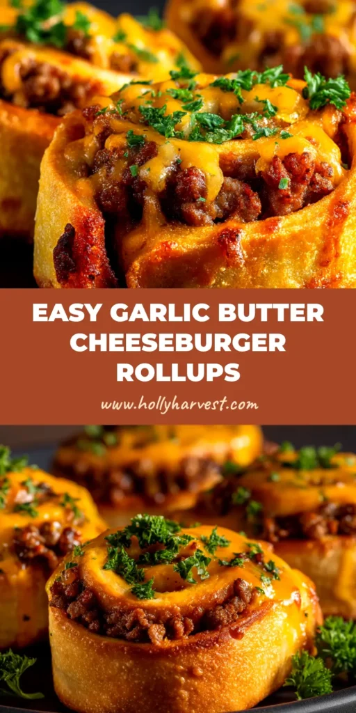 Cheeseburger Rollups: The Ultimate Easy Appetizer Recipe 3 A platter of golden-brown baked cheeseburger rollups topped with sesame seeds, ready to be served as a delicious party appetizer.