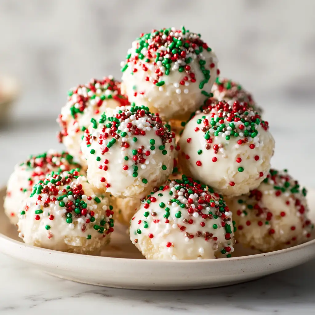 A stack of homemade Christmas Rice Krispie treats ready to be served for a holiday party.