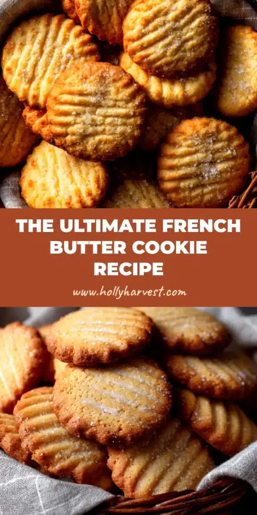 A stack of French Salted Butter Cookies tied with kitchen twine, showcasing their golden edges and crumbly, sandy texture. One cookie is broken in half to highlight the interior.