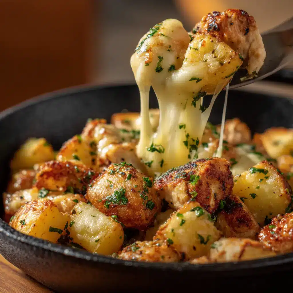 Another perspective of the slow cooker garlic parmesan chicken with tender baby potatoes, ready to be served.