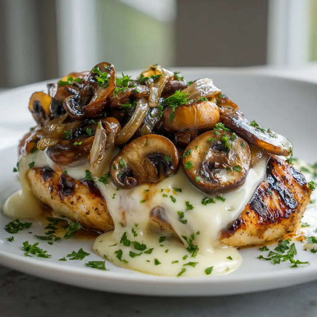 Perfectly seared chicken breast with prominent grill marks cooking in a cast iron pan.