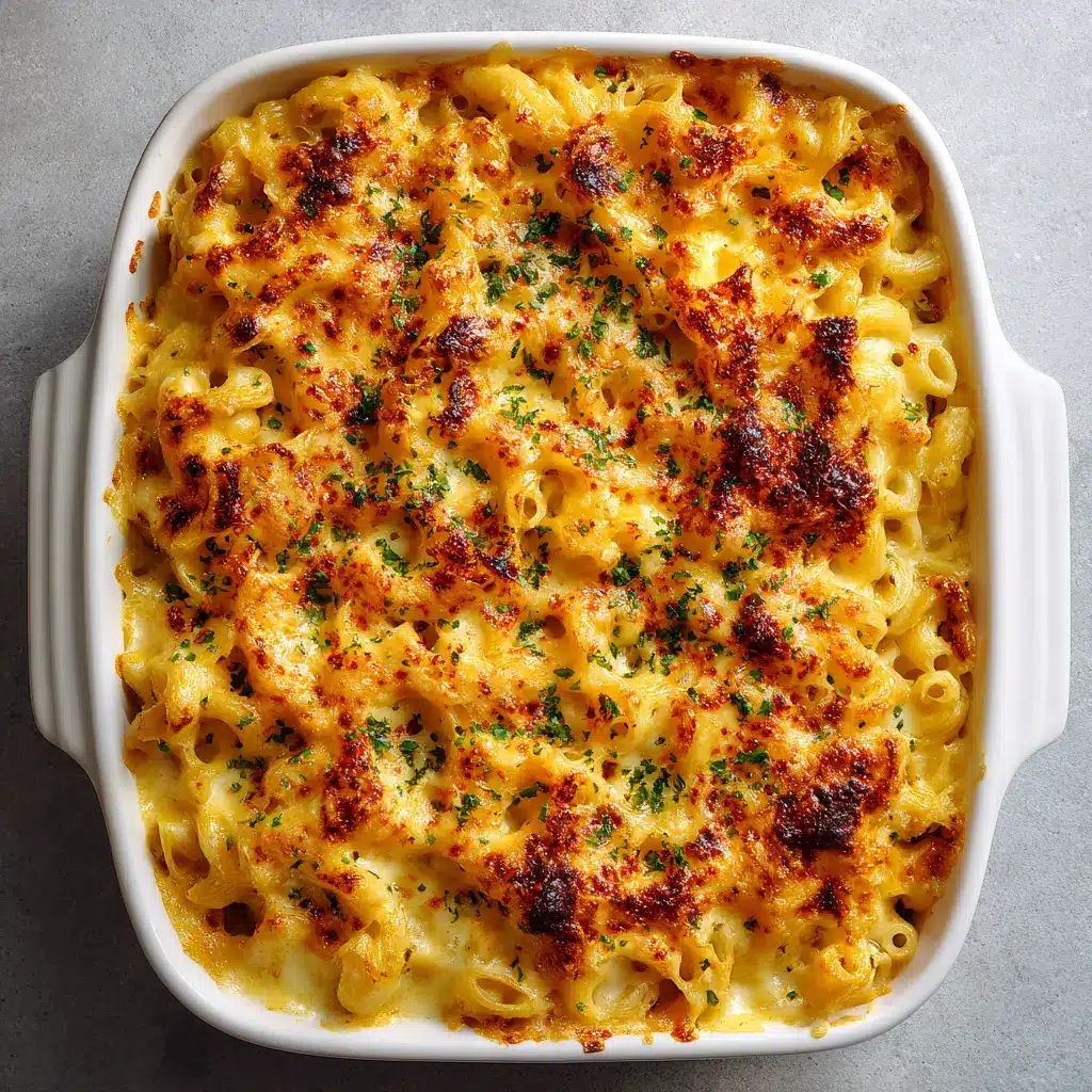 The Ultimate John Legend Mac and Cheese Recipe 2 Close-up overhead view of curved tubular macaroni noodles coated in a glossy yellow-orange cheese sauce before baking.
