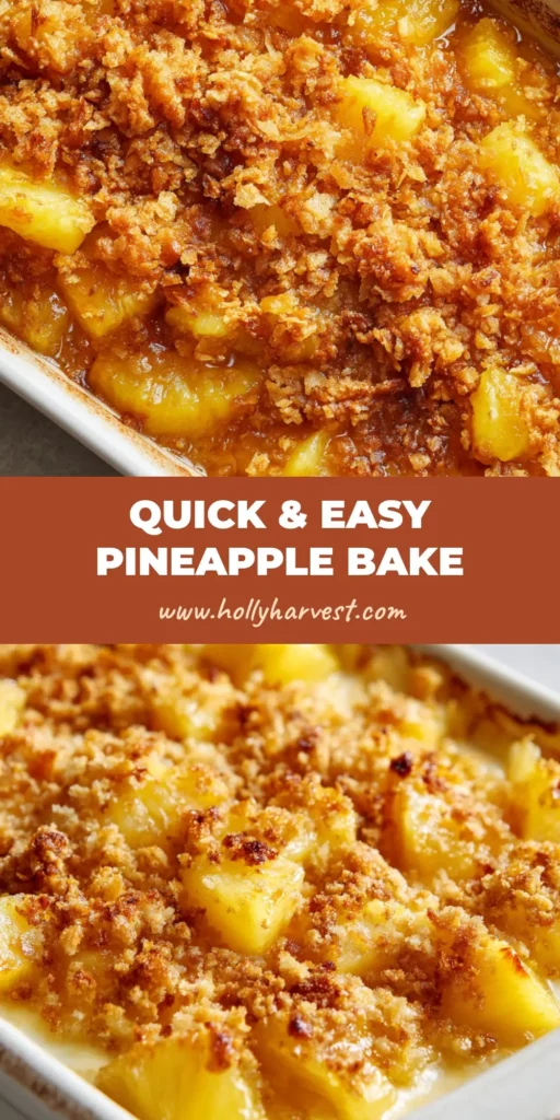 The Ultimate Sweet and Savory Pineapple Bake 4 Close-up of a sweet and savory Pineapple Bake with a golden-brown crushed cracker and melted cheddar cheese crust.