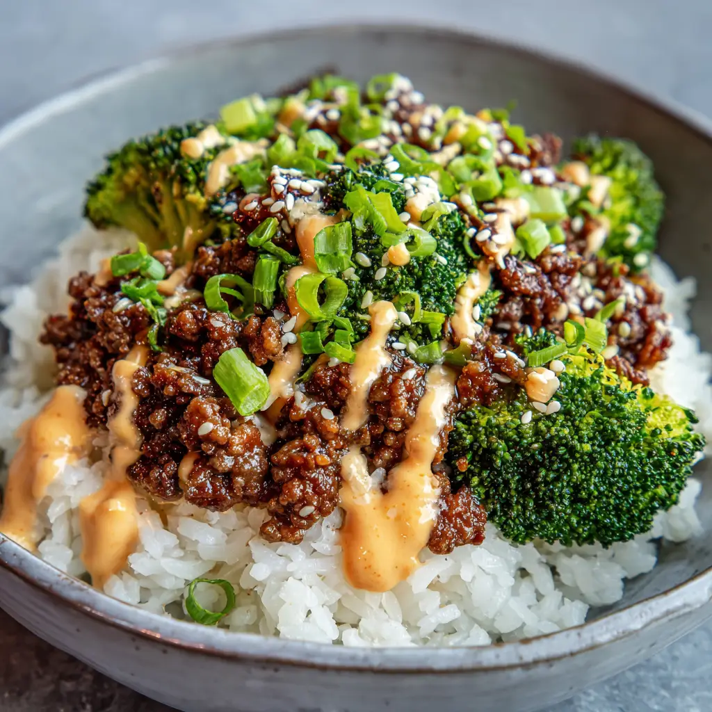 The Ultimate Ground Beef and Broccoli Bowl 1 Glossy dark glaze coating savory browned ground beef crumbles in a large cooking skillet.