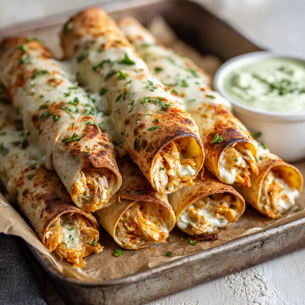 The Ultimate Baked Cream Cheese Chicken Taquitos 2 Ingredients for Baked Cream Cheese Chicken Taquitos including flour tortillas, cream cheese, shredded chicken, and fresh cilantro.