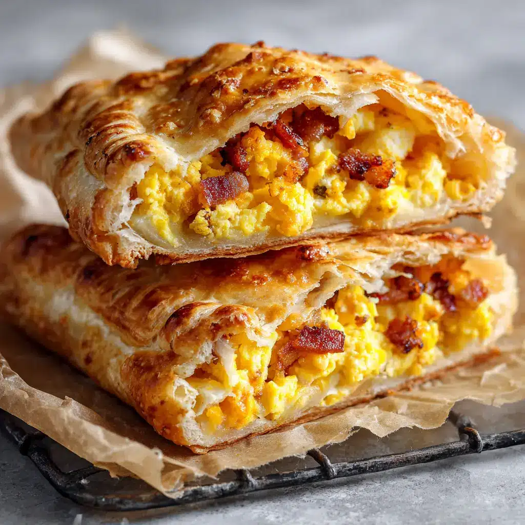 Unbaked Homemade Breakfast Hot Pockets on unbleached parchment paper, crimped with a fork, brushed with egg wash, and scored with steam slits.