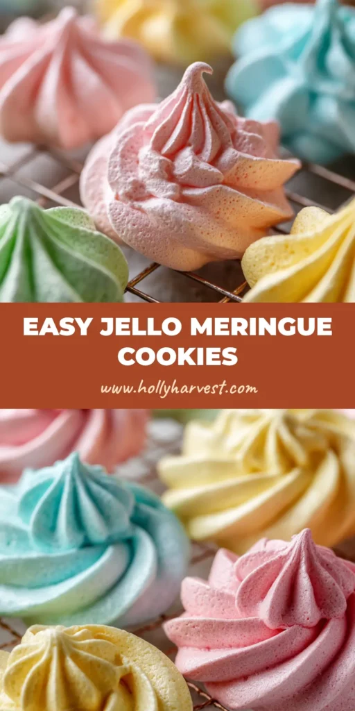 A close-up shot of colorful pastel jello meringue cookies arranged beautifully on a rustic cooling rack.