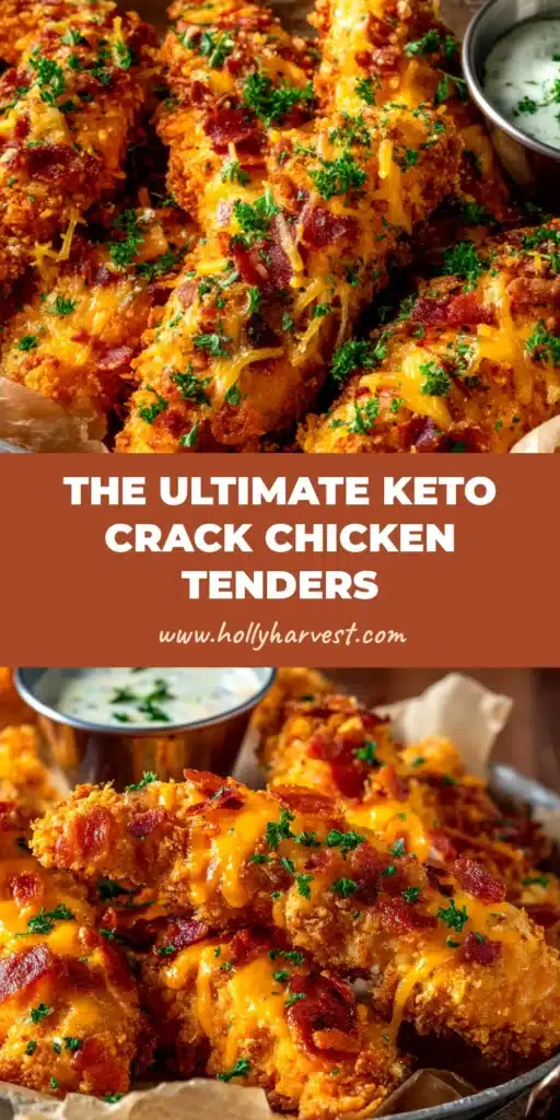 Keto Crack Chicken Tenders (The Crispiest, Juiciest Recipe!) 3 A platter of golden brown, crispy Keto Crack Chicken Tenders, garnished with fresh parsley and served with a side of ranch dressing.
