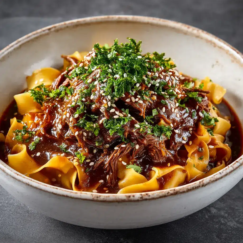 Korean Beef Noodles: A Savory & Spicy 30-Minute Recipe 1 A beautiful overhead shot of a finished bowl of Korean beef udon noodles, ready to be served.