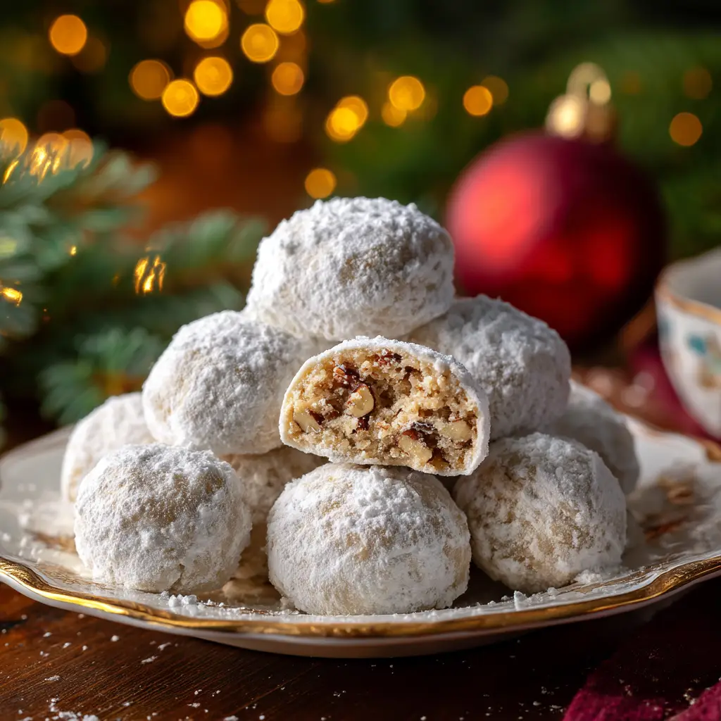 Mexican Wedding Cookies (The Ultimate No-Fail Recipe) 2 A delectable pile of authentic Mexican Wedding Cookies on a rustic wooden board, showing their powdered sugar coating.