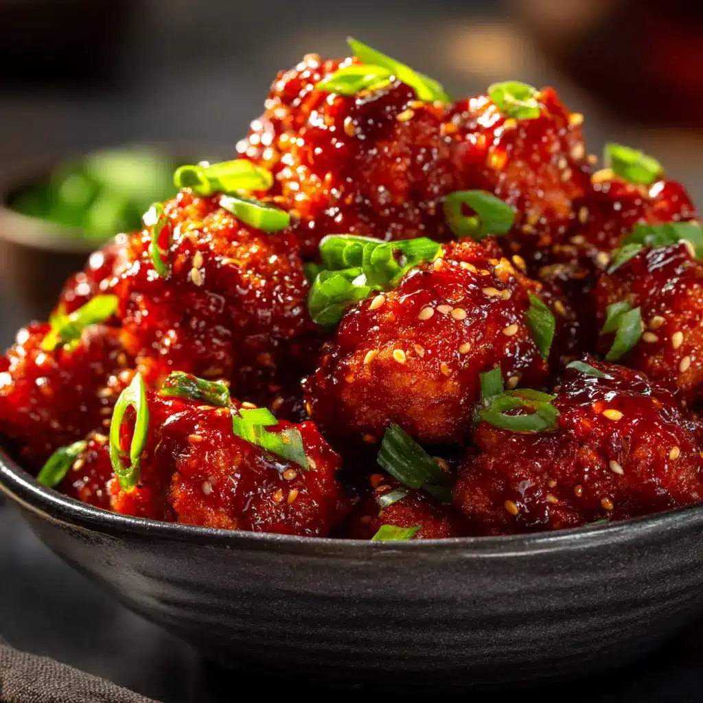 A fork lifting a piece of sticky glazed chicken, showcasing its tender interior and crispy exterior.