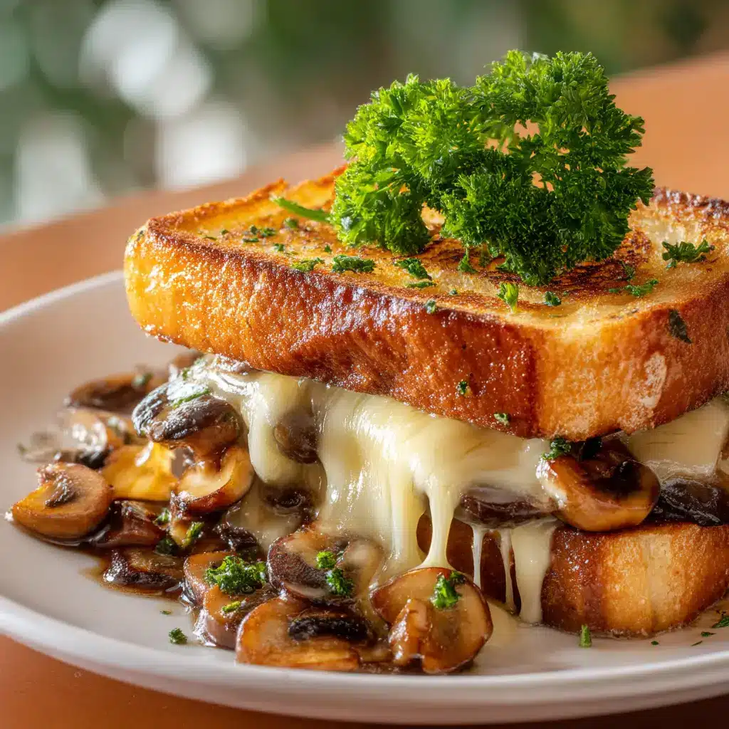 Swiss Mushroom Melt: The Ultimate Gooey Sandwich 1 The ingredients for a caramelized onion and mushroom melt laid out, including sliced mushrooms, Swiss cheese, and onions.