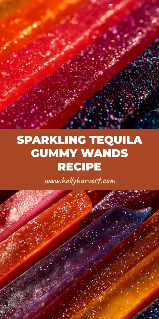 A fun and easy Tequila Gummy Wands recipe. These boozy adult party treats are long, sugar-coated gummy candies shown on a festive background, perfect for sharing.