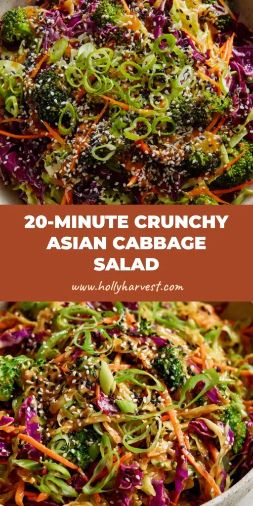 A close-up view of a vibrant Asian Cabbage Salad tossed in a glossy sesame-ginger dressing and topped with sesame seeds.