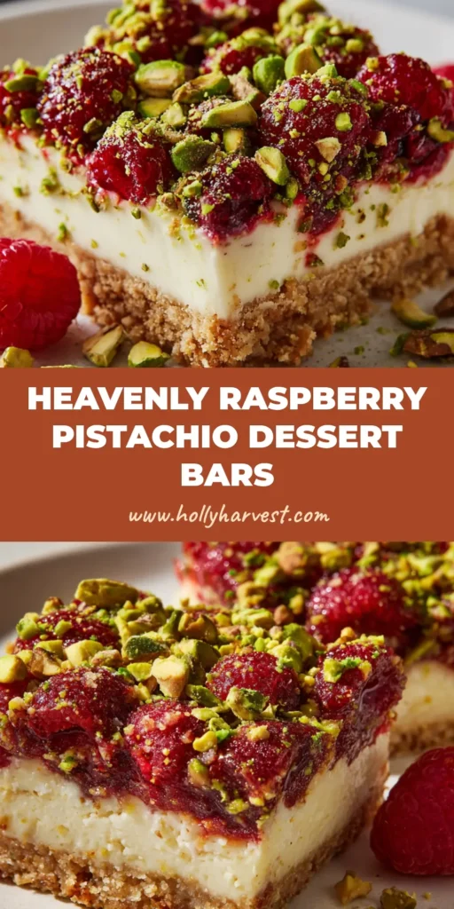 The Ultimate Raspberry Pistachio Bars: A Step-by-Step Dessert Guide 4 A visually stunning slice of Raspberry Pistachio Bars with a thick buttery crust, pale cream filling, sunken glossy raspberries, and chopped pistachios.