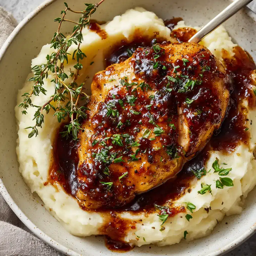 Golden-brown Garlic Herb Glazed Chicken heavily garnished with finely chopped vibrant green parsley and a fresh thyme sprig.