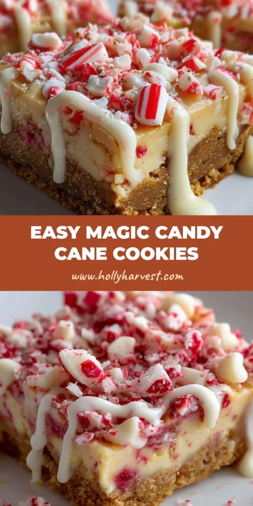 A sharable pin image of layered peppermint Candy Cane Cookies with a title overlay.