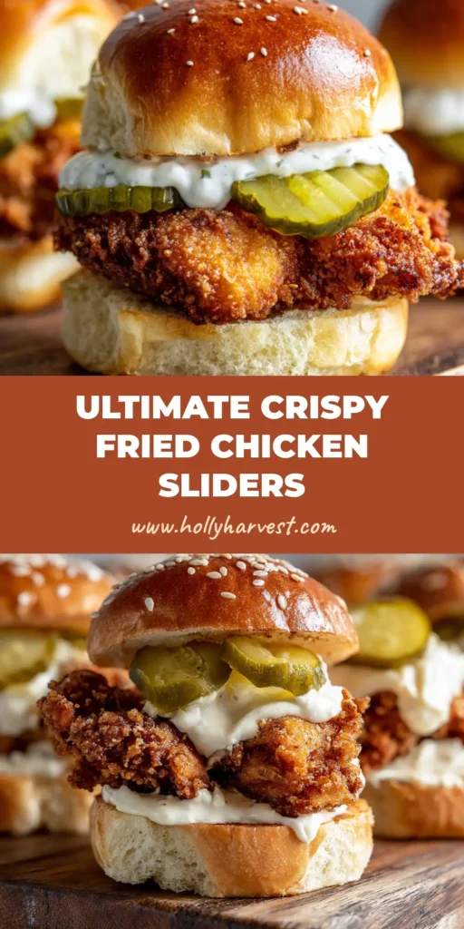 The Ultimate Crispy Fried Chicken Sliders Recipe 4 A close-up of crispy fried chicken sliders showing a jagged golden-brown crust, creamy mayonnaise, and crinkle-cut dill pickles on a sesame seed brioche bun.