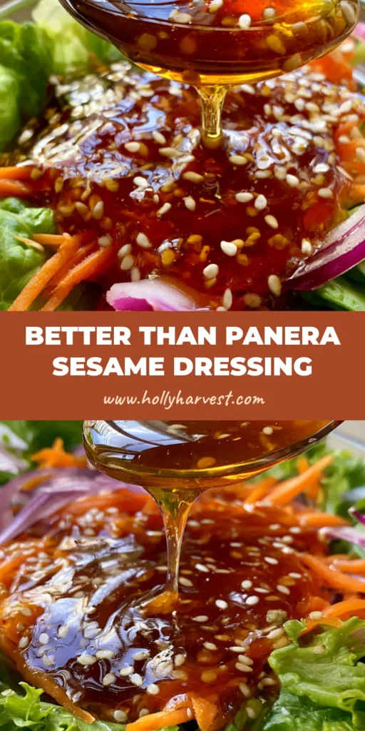 Asian Sesame Salad Dressing: The Ultimate Glossy and Emulsified Umami Vinaigrette 4 A thick, glossy amber-brown Asian Sesame Salad Dressing drizzled over a bowl of fresh romaine, shredded carrots, and red onion slivers.