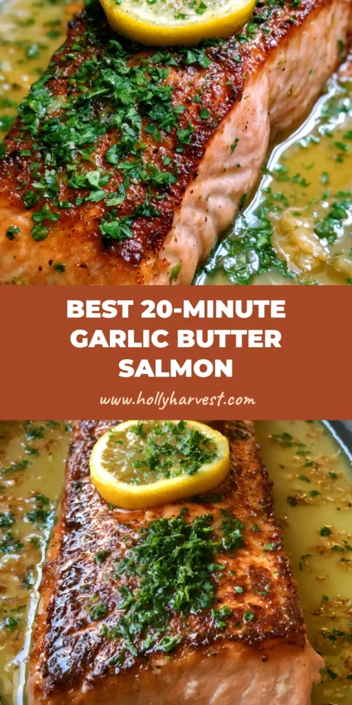 Lemon Garlic Butter Salmon: The Ultimate Crispy Pan-Seared Fillet 4 A center-cut Lemon Garlic Butter Salmon fillet in a cast iron skillet with crispy skin, lemon wheels, and fresh parsley garnish.