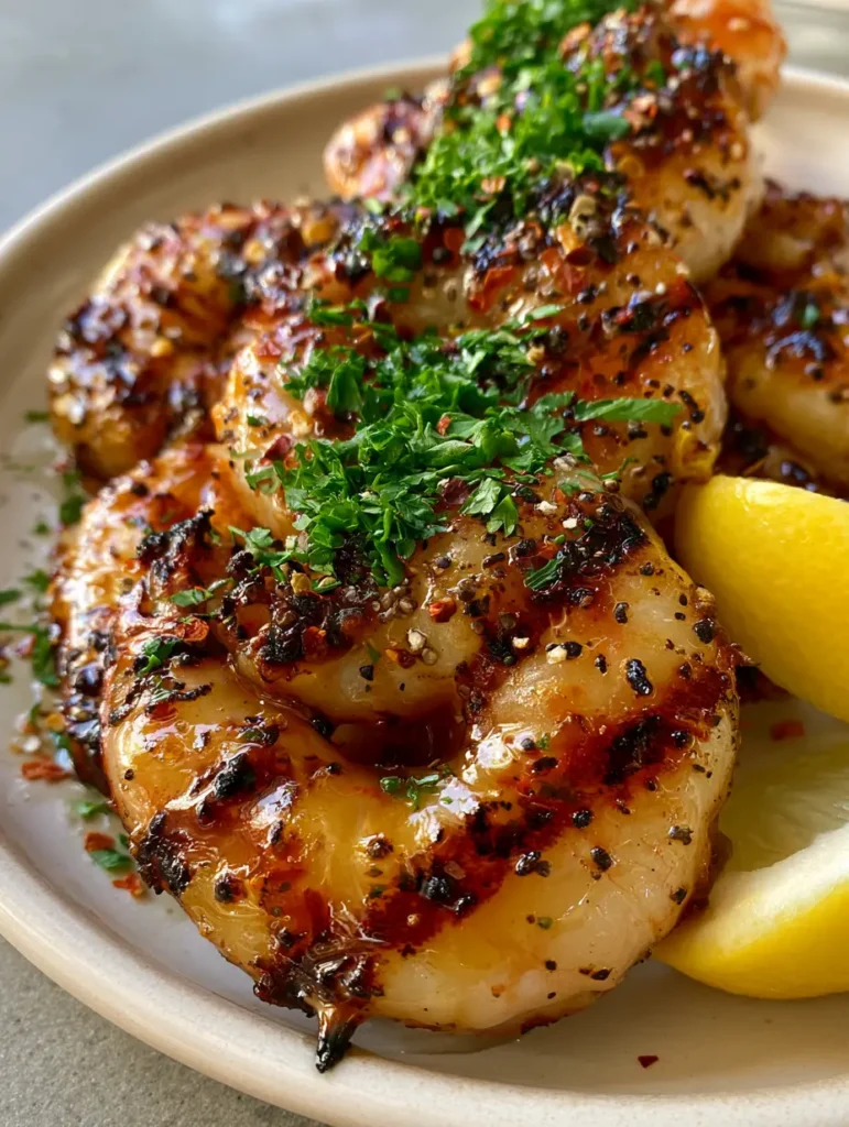 Honey Glazed Grilled Shrimp: The Ultimate Sticky Summer Skewers 1 Two vibrant lemon wedges next to Honey Glazed Grilled Shrimp on a neutral grey background.