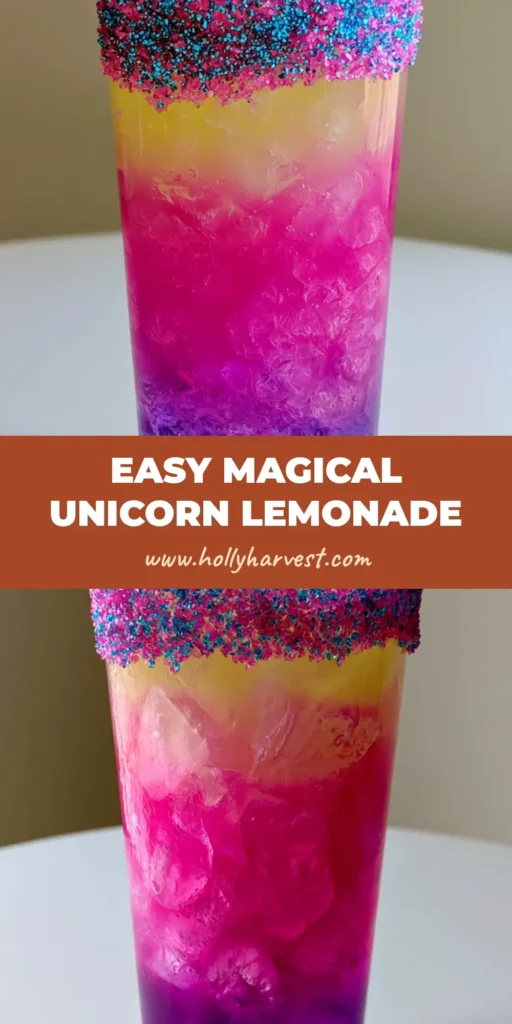 Unicorn Lemonade Recipe: A Vibrantly Layered Magical Refreshment 4 A tall highball glass featuring distinct layers of purple syrup, pink lemonade, and yellow lemon juice for a Unicorn Lemonade Recipe.