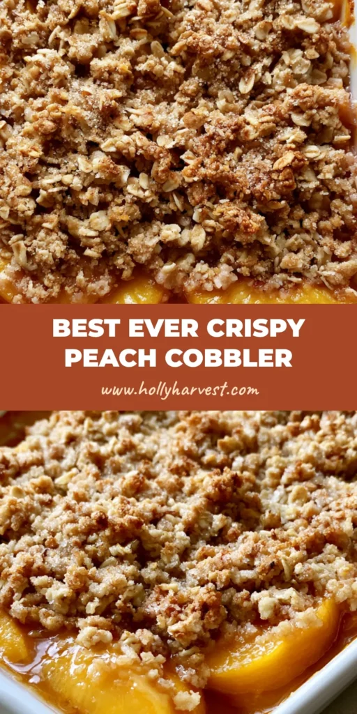 Peach Cobbler with Oatmeal Crumble: The Ultimate Buttery Crunch Recipe 4 A bubbling Peach Cobbler with Oatmeal Crumble in a white ceramic dish with a golden-brown oat topping and caramelized edges. (Peach Cobbler with Oatmeal Crumble)