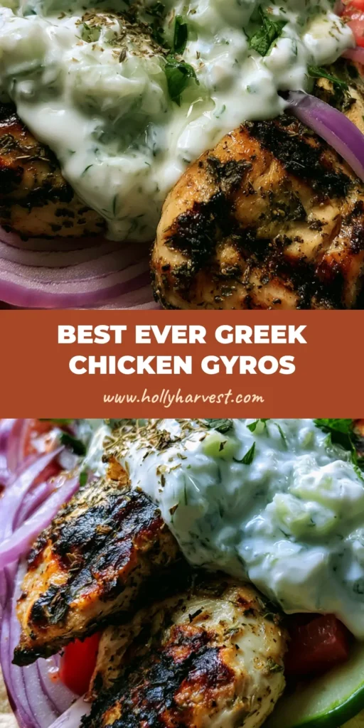 Greek Chicken Gyros with Authentic Charred Pita and Creamy Tzatziki Sauce 4 A handheld Greek Chicken Gyro wrapped in a toasted pita with charred chicken, sliced red onions, diced tomatoes, and a heavy drizzle of thick tzatziki garnished with parsley.