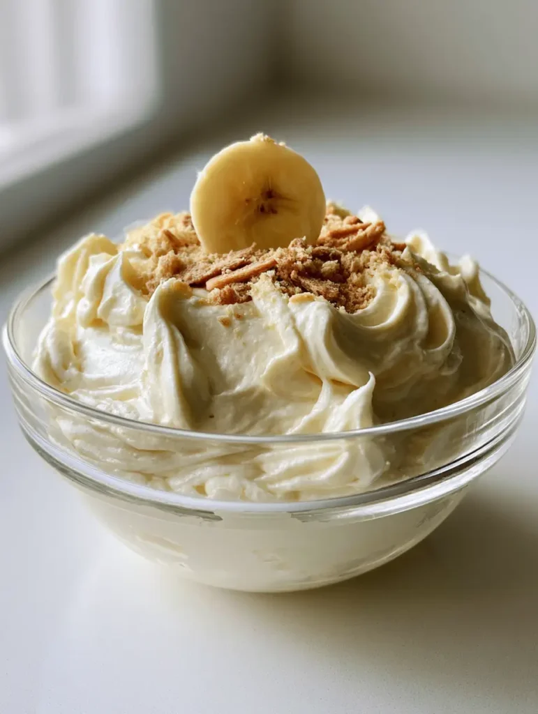 Banana Pudding Frosting: The Ultimate Fluffy Dream for Your Cakes 1 Banana Pudding Frosting garnish with a circular banana slice and crushed vanilla wafer crumbs.