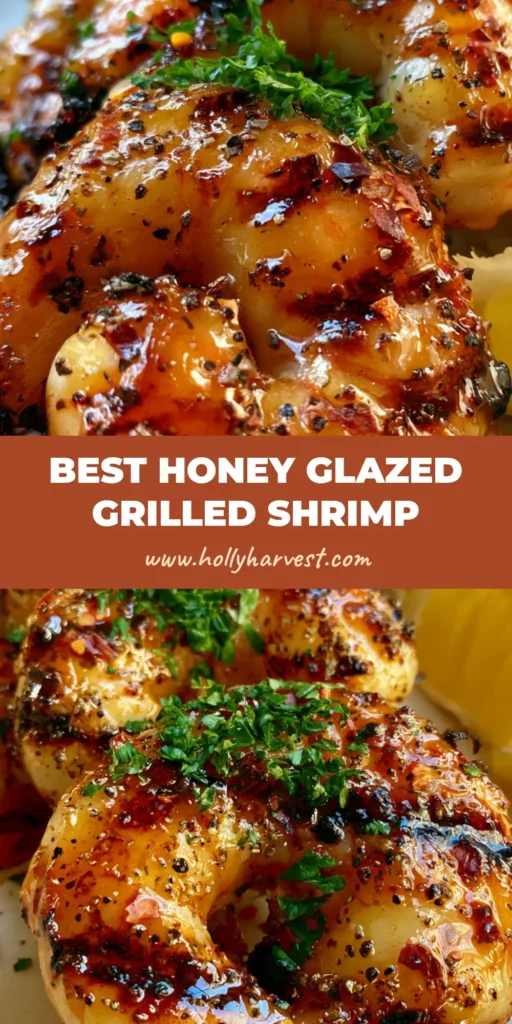 Honey Glazed Grilled Shrimp: The Ultimate Sticky Summer Skewers 4 A top-down view of Honey Glazed Grilled Shrimp skewers on a white plate, showing the glossy amber glaze and charred marks. (Honey Glazed Grilled Shrimp)