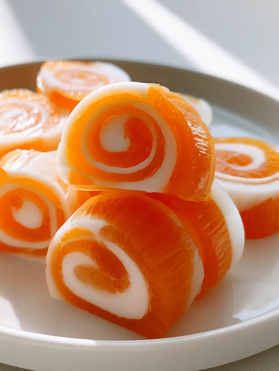 Creamsicle Vodka Jello Rollups: The Ultimate Boozy Party Treat 3 A handheld smartphone photo showing the vibrant orange and opaque white layers of Creamsicle Vodka Jello Rollups in natural daylight.