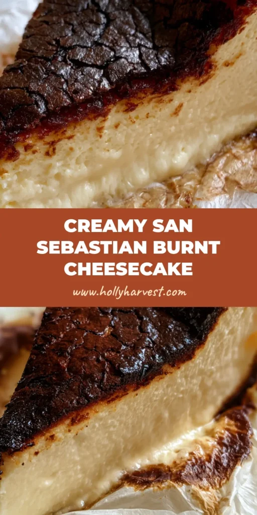 San Sebastian Burnt Cheesecake: The Ultimate Creamy Basque Recipe 4 A close-up eye-level shot of a single slice of San Sebastian Burnt Cheesecake on crumpled parchment paper with a dark caramelized top and ivory center.