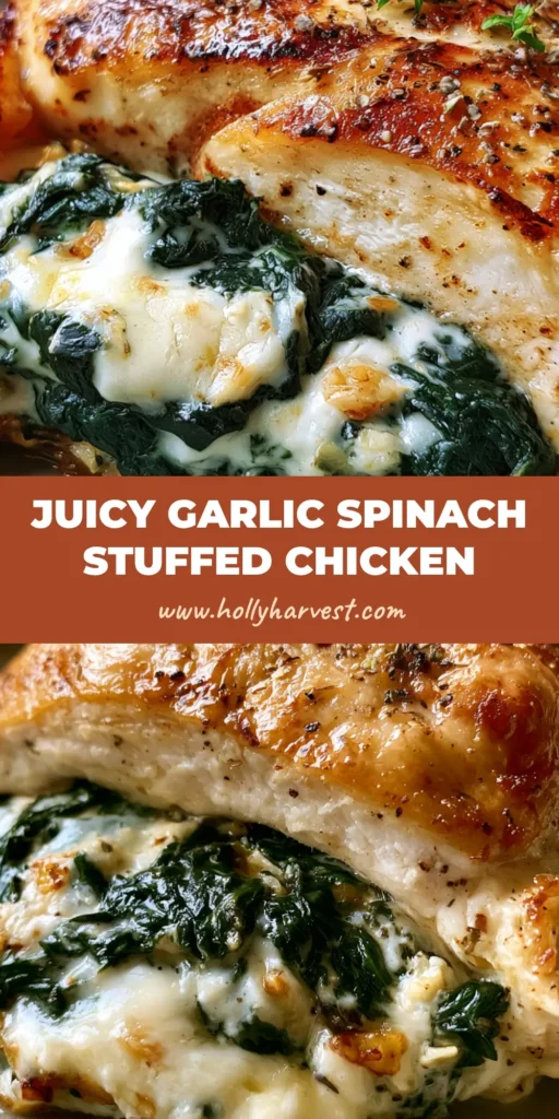 A close-up of Garlic Spinach Stuffed Chicken sliced open to reveal creamy filling, topped with red chili and parsley.