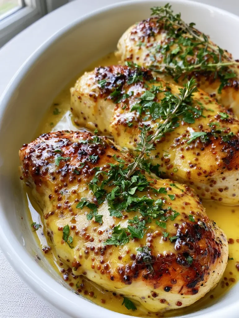 Honey Mustard Chicken with Caramelized Edges and Whole Grain Mustard 1 Close-up of charred chicken breast edges coated in thick honey mustard glaze with mustard seeds.