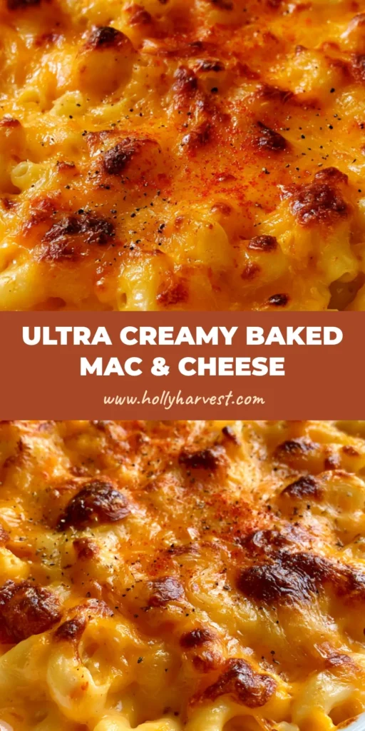 A top-down view of bubbly Baked Macaroni and Cheese with a golden-brown toasted cheese crust and sprinkles of paprika in a white dish.