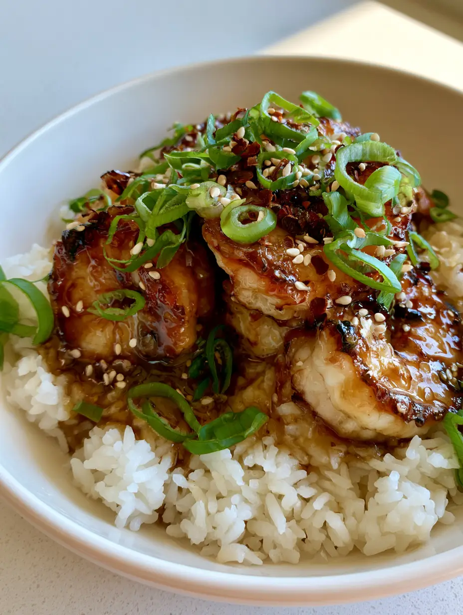 A top-down smartphone photo of a Honey Garlic Shrimp Rice Bowl featuring charred shrimp and an amber glaze.