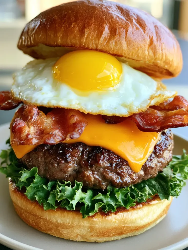 Crack Burgers: The Ultimate Bacon Egg Cheeseburger Recipe 1 Handheld photo of a Crack Burger on a brioche bun with a runny yolk and green leaf lettuce.