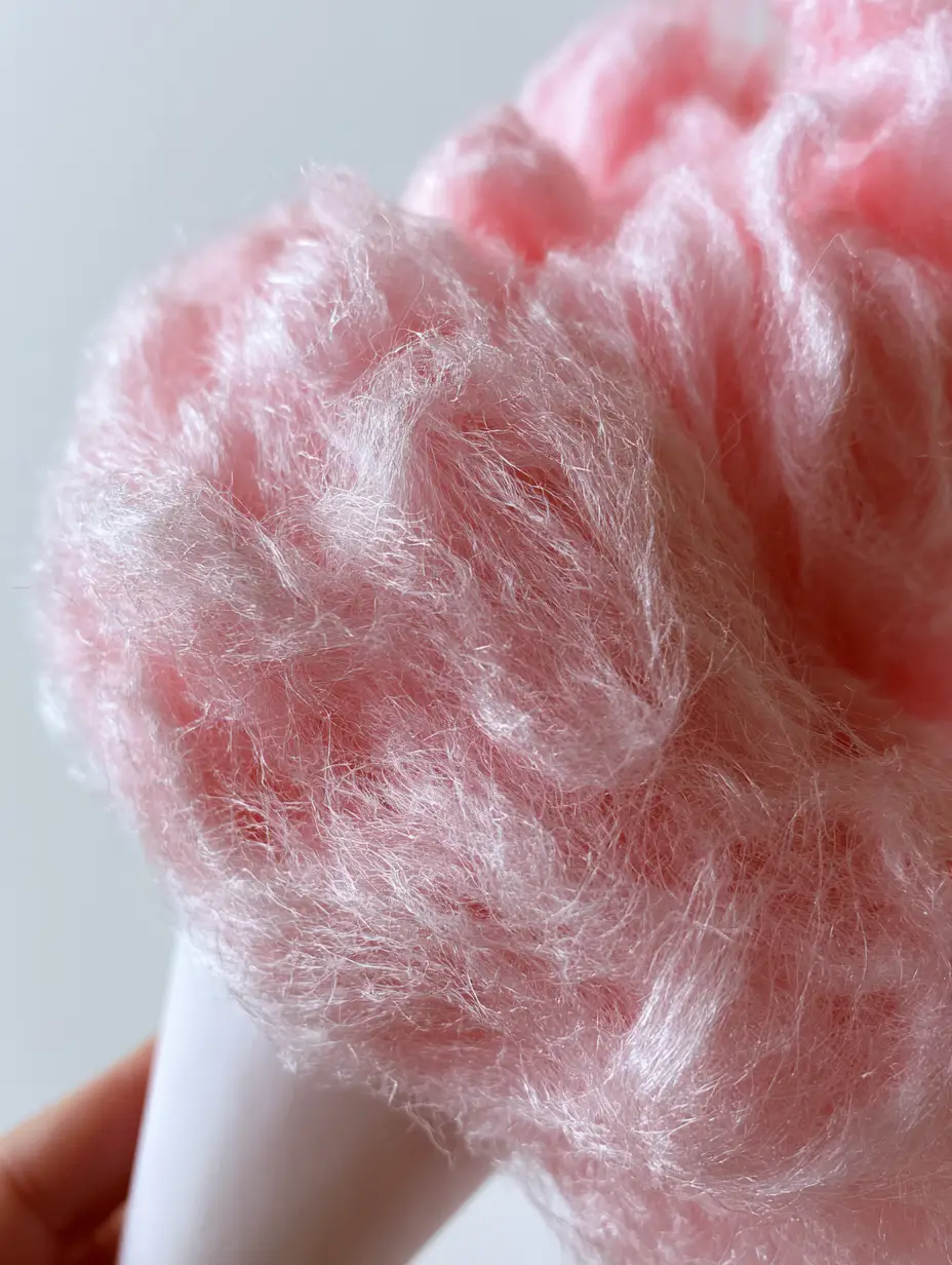 Homemade Cotton Candy: The Ultimate Guide to Crystalline Pink Sugar Clouds 3 Extremely detailed view of translucent pink sugar threads showing a crystalline glint in Homemade Cotton Candy.