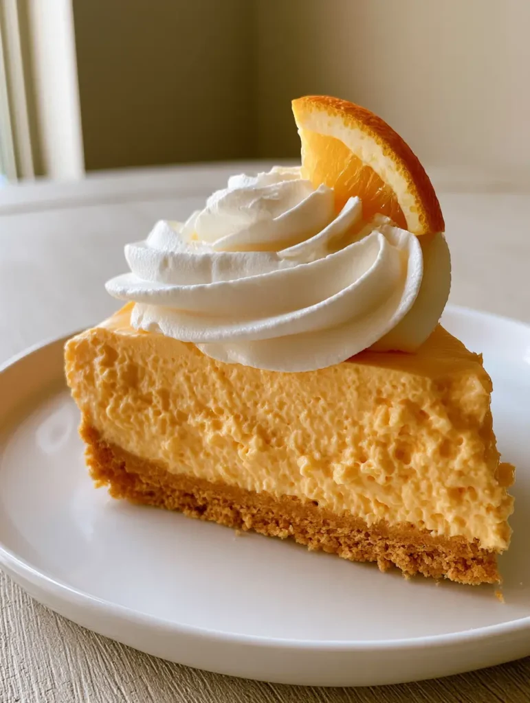 A side view of the Orange Creamsicle Pie showing the thick golden-brown cookie crust layer.