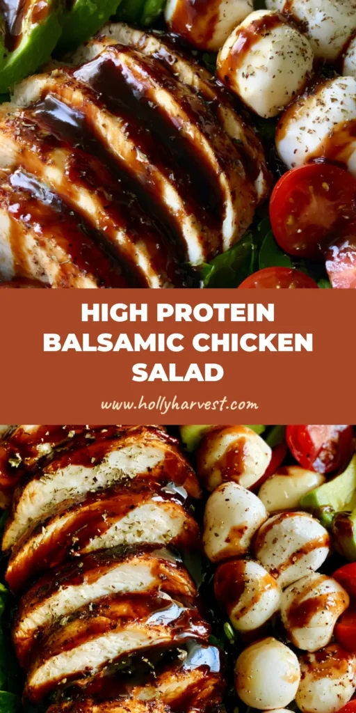 Balsamic Chicken Salad with Avocado and Fresh Mozzarella 5 A vibrant Balsamic Chicken Salad in a ceramic bowl featuring sliced golden-brown chicken, mozzarella balls, and avocado slices. (Balsamic Chicken Salad)