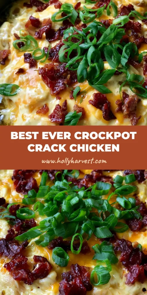 Slow Cooker Crack Chicken: The Ultimate Creamy Ranch and Bacon Delight 4 A top-down view of Slow Cooker Crack Chicken with melted cheddar, crispy bacon, and green onions in a matte black pot.