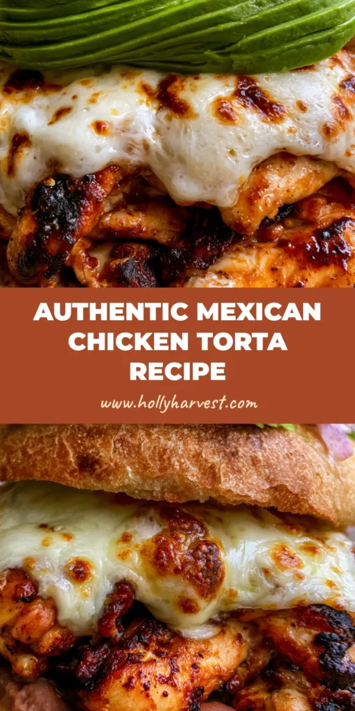 Chicken Torta Recipe: The Ultimate Mexican Grilled Chicken Sandwich 4 A towering Chicken Torta Recipe sandwich featuring melted white cheese and avocado on a bolillo roll.