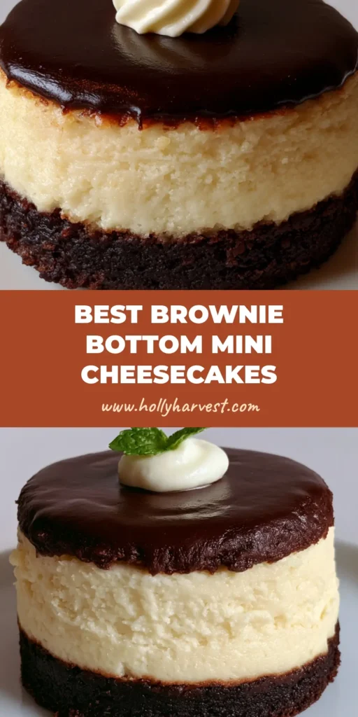 A single Brownie Bottom Mini Cheesecake on a white plate with a glossy ganache top, whipped cream swirl, and mint leaf.
