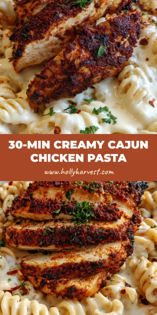 A smartphone photo of Creamy Cajun Chicken Pasta in a white bowl, showing spiraled rotini in white sauce and charred chicken strips. (Creamy Cajun Chicken Pasta)