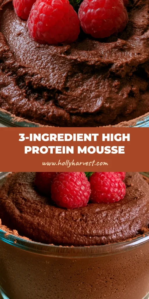 High Protein Chocolate Mousse: The Ultimate 5-Minute Velvety Guilt-Free Dessert 4 A handheld smartphone photo of a High Protein Chocolate Mousse in a clear glass ramekin topped with raspberries and mint.