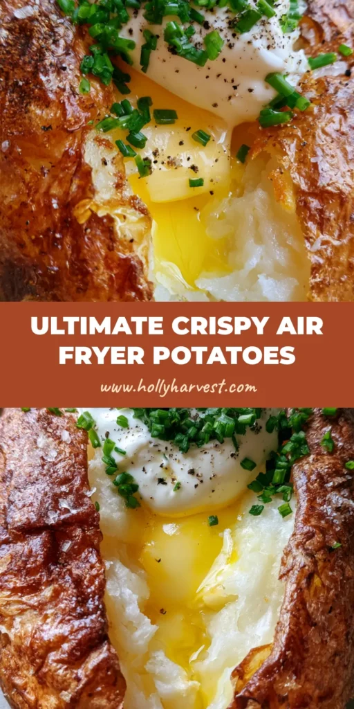 A close-up of an Air Fryer Baked Potato with blistered skin, melted butter, sour cream, and fresh chives on a grey plate.